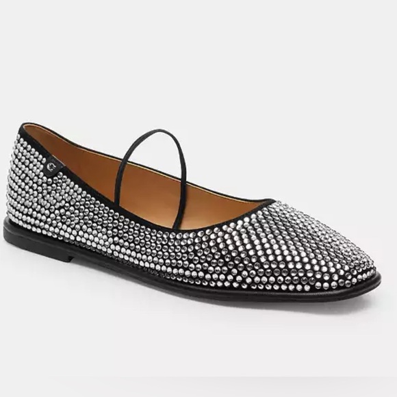 NIB Coach EMILIA CRYSTAL Black Embellished Ballet Flats Size 7 B CX012 NEW - Picture 1 of 9